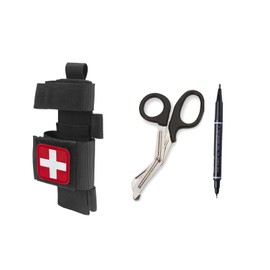 1000D Tactical Tourniquet Holder Molle Trauma Medcial Shears Holster TQ Pouch with Sissors + Pen (Black Set)