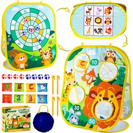 Funsland Throwing Game Dartboard for Children, Games for Children from 3, 3-in-1 Bean Bag Throwing Game for Children, Birthday Gifts for Children, Family Party Activities, Toy for Indoors, Garden,