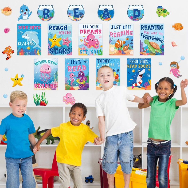 JarThenaAMCS 35Pcs Under The Sea Reading Classroom Bulletin Board Decorations