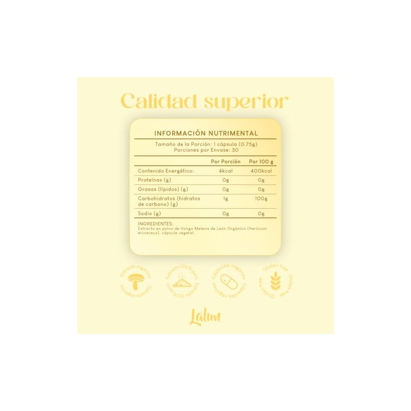 Melena de León Extracto Orgánico 750mg | Hongo Adaptógeno Nootrópico
