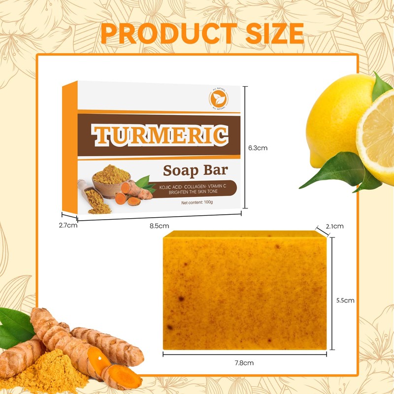 YANINEE Kojic Acid Turmeric Lemon Brightening Soap Original, Turmeric Soap