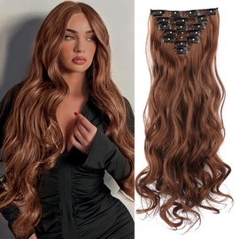 Clip In Hair Extensions Long Wavy 7 PCS Invisible Clip Thick Hairpieces Soft Full Head Synthetic Fiber for Women, 22 Inches (12#)