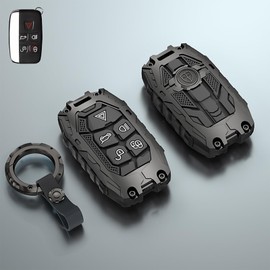 Aoocar Mech Style Heavy Metal Key Fob Cover, Compatible with Land Rover 2012-2019, Fit for Range Rover Evoque Sport Discovery Defender Velar etc, Zinc Alloy Key Case Protector (Model-A,Grey,w/line)