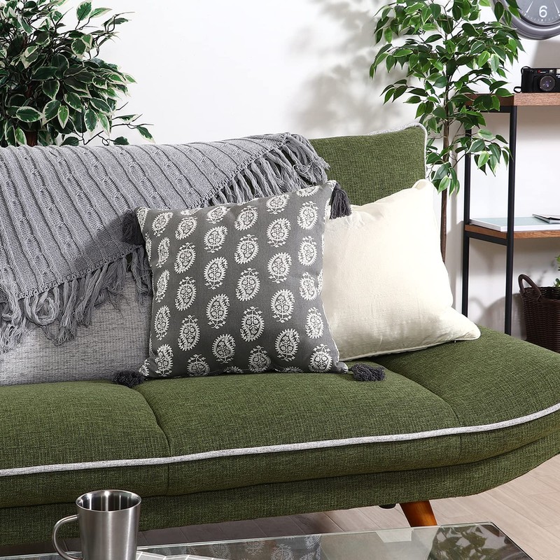 Fujiboeki Cushion Cover 45×45 Gray 100% Cotton With Tassel Paisley