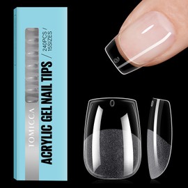 TOMICCA Extra Short Coffin Nail Tips, Half Matte Full Cover Clear Soft Gel Nail Tips, Acrylic French Press On Nails for Nail Extension, (240 Pcs,15 Sizes)