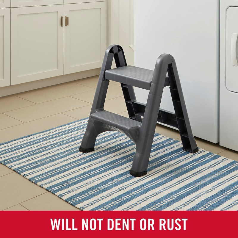 Rubbermaid Two-Step Folding Foot Stool 14-Inch High Gray 300-Pound Capacity