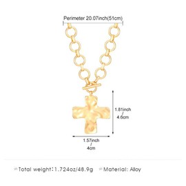 SAVNOJW Chunky Gold Big Hammered Cross Necklace for Women Trendy, Thick Large Silver Cross Layered Heart OT Toggle Pendant Necklace Vintage Faith Chain Jewelry (Gold 1)