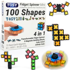 TOSY Magnet Fidget Spinner Mini - 8 Blocks, 3 in 1 Toy: Transformable Fidget Spinner, Infinity Cube, 2x2 Puzzle Cube, Easter Basket Stuffers for Kids/Adults, STEM Sensory Stress Relief Toy