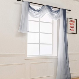 NAPEARL Ombre Window Scarf Valance, Romantic Gradient Voile Scarf Valance for Ceremony Backdrop, Wedding Arch, Kids Bedroom, Decorative Swag Curtain 216 Inches, Grey