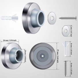 Pangda Concave Wall Door Bumper Stop Silver Stainless Steel Wall Door Bumper with 1-1/8 Inch Gray Round Rubber Protector Stops(Silver,30 Pieces)