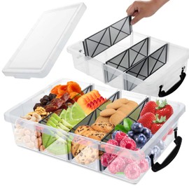 Skywin Snack Tray, 4 Slot Snack Tackle Box with 3 Black Dividers, Divided Serving Tray with Lid and Handle, Convenient for Travel, Easy to Clean, and Encourages Healthy Eating
