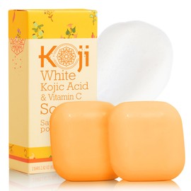 Koji White Kojic Acid & Vitamin C Brightening Soap, Hydrating Face & Body For Radiant Glow Skin, Nourishing, Moisturizing, Cleansing Bar, Vegan, Paraben-Free, 2.82 oz (2 Bars)