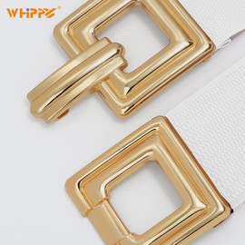 WHIPPY Women's Wide Elastic Waist Belt Stretchy Belt for Dress Stretchy Waist Belt Fashion Square Gold Buckle, White