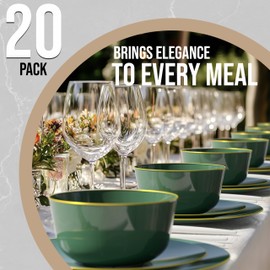 Trendables Plastic Bowls Disposable Bowls 24 Oz Bowl Set Of 20 Green Gold Rimmed Fancy Plastic Serving Bowls Perfect Plastic Ice Cream Bowls Plastic Salad Bowls Plastic Candy Bowl