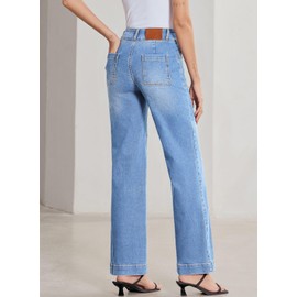 Sidefeel Women's Wide Leg Jeans High Waisted Stretchy Tummy Control Denim Pants Spring Outfits Iceland Blue Size 12