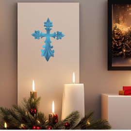 Castleore Wall Hanging Home Decor Religious Christian Crosses for Wall | Best for Home, Office and As Gift | Blue Antique | Size L 7.9 W 6.1 Inch |