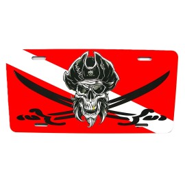 DIGIART INTERNATIONAL DIVE FLAG METAL CAR LICENSE PLATE PIRATE SKULL THEME SCUBA DIVER FLAG