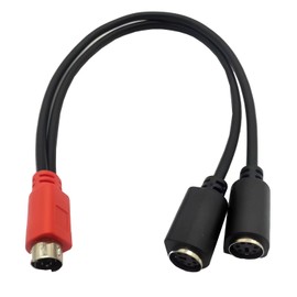 Traovien Mini DIN 6PIN Male to 2 Female Extension Splitter Y Cable Adapter Keyboard and Mouse Interface 0.3m