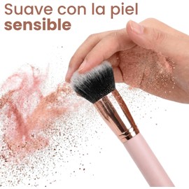 Triko Set de 16 Piezas Set de Brochas Maquillaje con Perfilador de Cejas, Cerdas Sintéticas Premium para Base, Polvos y Sombras, Kit de Brochas de Maquillaje con Mangos de Madera, Rosa
