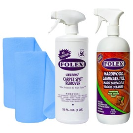 FOLEX Instant Carpet Spot Remover Carpet Cleaner and Hardwood, Laminate, Tile & Floor Cleaner with 2x Reusable Cleaning Cloth Bundle - 1 Pack
