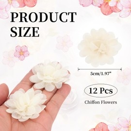 PATIKIL Chiffon Flowers, 12Pcs 2" Sewing Fabric Flower Appliques Embellishments for DIY Crafts Clothing Headbands Wedding Party Decoration, Beige