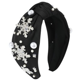 Gmmidea Christmas Snowflake Headbands for Women Crystal Pearl Tree Snowflake Knotted Headband Embellished Wide Twist Xmas Hairband Holiday Christmas Headpiece Outfits Accessories
