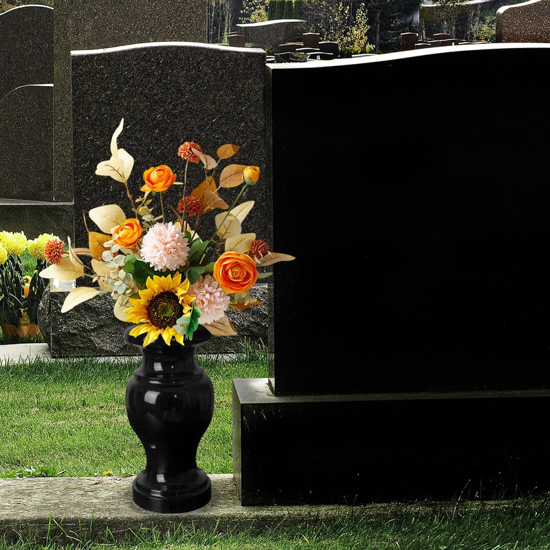 Cemetery Vase, Granite Grave Vase Polished, Black Memorial Stone Vases