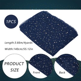letsinstyle 55.1" x 4 Yards Navy Blue Glitter Tulle Fabric, Golden Star Moon Sequin Tulle, Shimmer Decorative Gauze for DIY Tutu Dress Table Skirt Crafts Sheer Wedding