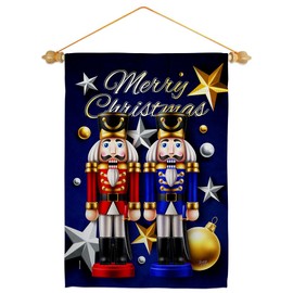 Breeze Decor Nutcrackers Garden Flag Set Wood Dowel Winter Christmas Santa Marry Xmas Present Reindeer Season Wintertime Snow House Decoration Banner Small Yard Gift Double-Sided, Made in USA