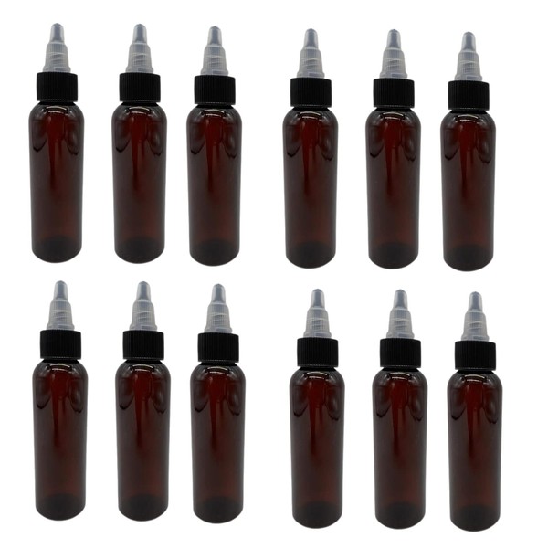 2 oz Amber Cosmo Plastic Bottles -12 Pack Empty Bottle