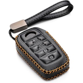 Vitodeco Genuine Leather Smart Key Fob Case Cover Protector Compatible with Toyota Land Cruiser, 4Runner, RAV4, Camry, Highlander 2019-2022 (4-Button, Black) (KC-TOYOTA-LB)