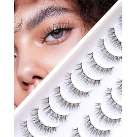 Jiocolor Lashes Natural Look, Wispy Eyelashes, Jiocolor False Eyelashes Natural Look, Fluffy Fake Mink Lashes,12 mm Strip Lashes 10 Pairs D1