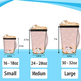 Animal Cat Paw Print Reusable Iced Coffee Sleeve with Handle Neoprene Cup Sleeve For Soda, Latte, Tea, Beverages, Beer (24-28 oz)
