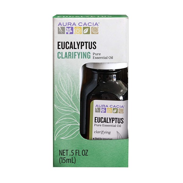 Aura Cacia 100% Pure Eucalyptus Essential Oil | GC/MS Tested for Purity | 15 ml (0.5 fl. oz.) in Box with Uses Insert | Eucalyptus globulus