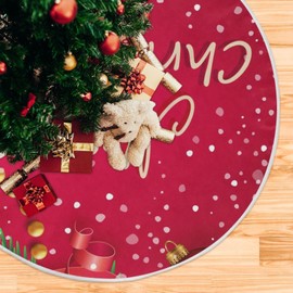 Christmas Tree Skirt 48 inch Merry Christmas Branch Red Ball Pine Xmas Tree Skirt Large Holiday Party Tree Mat Rustic Christmas Decorations New Year Xmas Ornaments