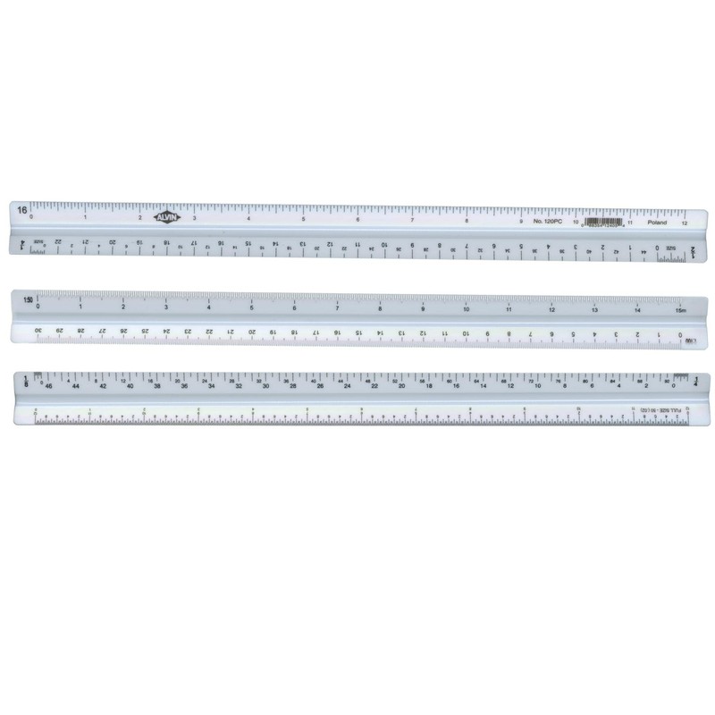 Alvin, Combination Triangular Scale, Metric and English Measurements, White Drafting,