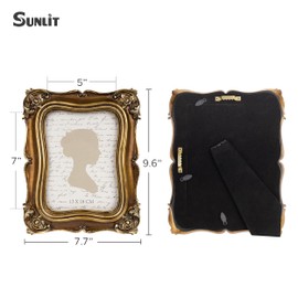 Sunlit Vintage Picture Frame 5x7 Inch, Antique Photo Frames with Glass Front, Ornate Photo Display, Tabletop Wall Hanging, Gift Ideas, 13x18 cm, Bronze