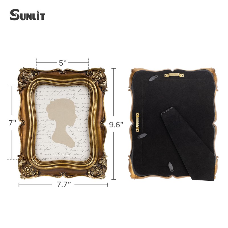 Sunlit Vintage Picture Frame 5x7 Inch, Antique Photo Frames with