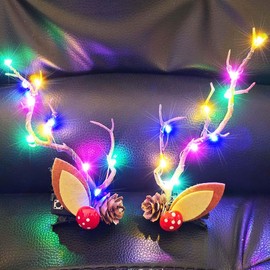BARTOSI LED Light Christmas Hair Clips Reindeer Antlers Xmas Hairpins Hair Accessories for Women (Pack of 2)