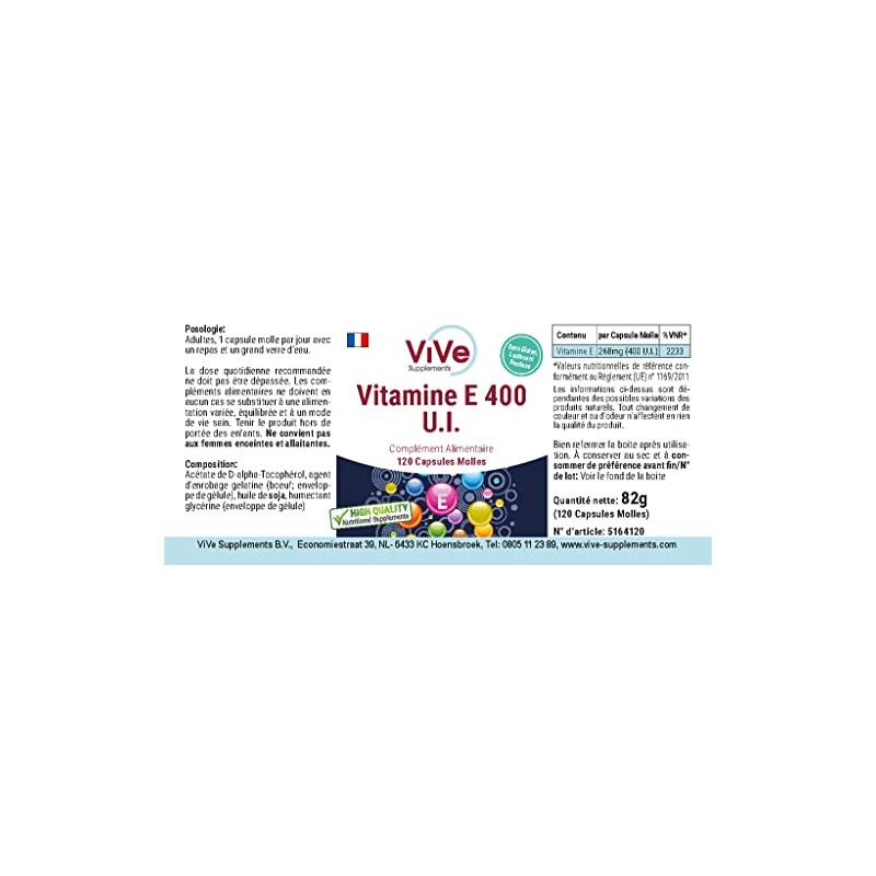 Vitamin E 400 IU - 120 Softgels for 120 Days