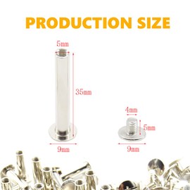 CEEYSEE 50PCS(25Set) Silvery Chicago Screws Assorted Kit M5 x 35mm Nail Rivet Chicago Button for DIY Leather Decoration Bookbinding Round Flat Head Stud Screw (M5 x 35mm)