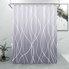 Punkray Ombre Purple Shower Curtain for Bathroom with Hooks,White Shower Curtain Set,Stripe Bath Curtains Decorative Shower Curtains Water Repellent Washable, 54x72