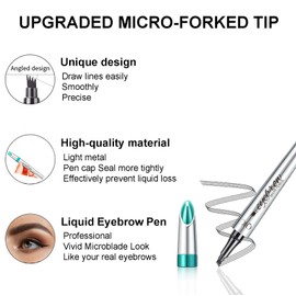 Microblading Eyebrow Pencil, Eyebrow Pen with an Upgrade Micro-Fork Tip Applicator, Waterproof Long-Lasting Microblading Brow Pen, Brow Pencil for Natural Looking Brows Makeup, Gray