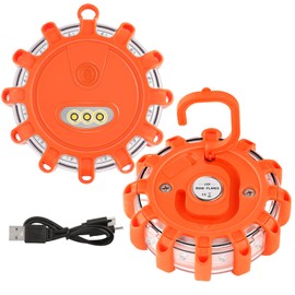 Vancle USB-C Rechargeable LED Road Flares Roadside Emergency Light, Safety Warning Flashing Flare Beacon Disc Strobe Traffic with Magnetic Base for Construction Vehicles Truck Boat (Amber,2 Pack)