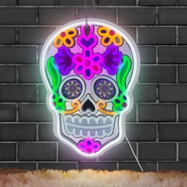 Day of the Dead Neon Sign,Halloween Decorations Skull LED Sign for Wall Decor,Party Neon Sign for Halloween Day Gift,Bedroom Wall Decor