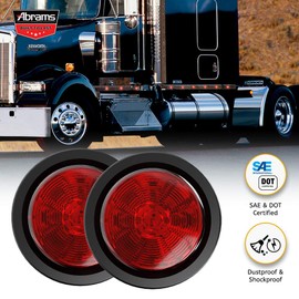 Abrams 2.5" Round Red 13 LED Side Marker Trailer Lights [Waterproof] Clearance Light [2 in 1 Reflector] [Polycarbonate Reflector] For Trucks & Trailers [SAE/DOT Certified] [IP67 Submersible] 2 Pack