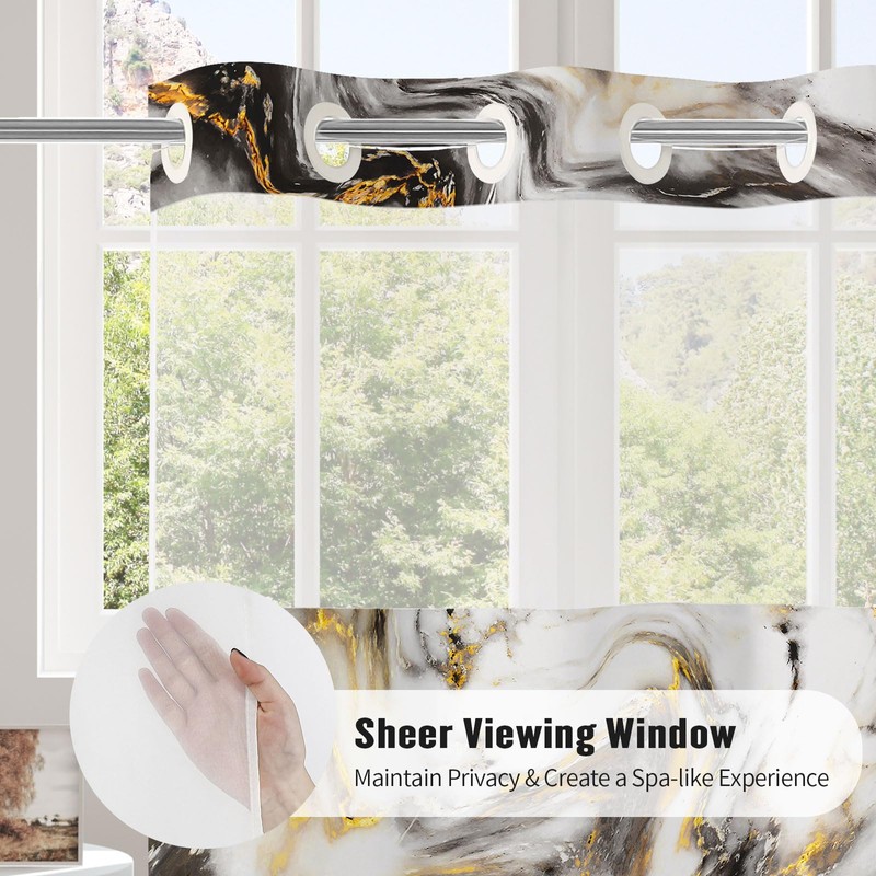 MitoVilla No Hooks Needed Marble Shower Curtain Set with Snap-in