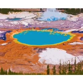 Colorful Yellowstone Paint by Numbers Kits 16x20 inch Grand Prismatic Spring Canvas DIY Oil Painting for Kids, Adults Beginner America National Park Paintwrtwork with Brushes, Girl Gift(Frameless)