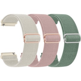 Amzpas Pack of 3 Elastic Watch Straps 22 mm 20 mm 18 mm Bracelet Quick Release Adjustable Nylon Bracelets Comfortable Sports Replacement Strap Women Men, 20 mm, Nylon, No Gemstone