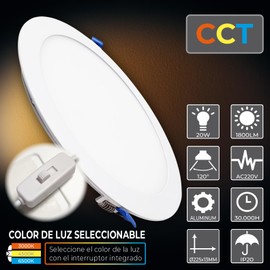 LED ATOMANT Pack of 2 LED Recessed Downlight Round Flat 225 mm 20 W CCT (Colour Selector Switch Warm White, Neutral White or Cool White), Diameter 205 mm, 1800 Lumen, Includes Driver